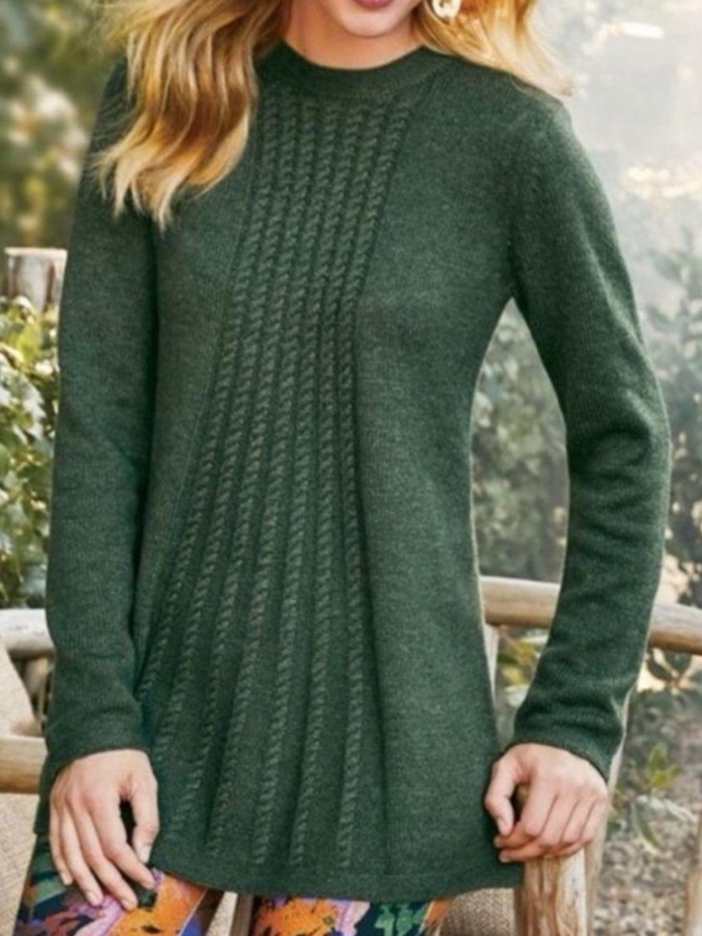 NWT Soft Surroundings green Sydney cable knit tunic sweater sz med